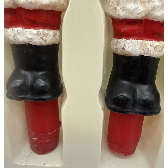 Vintage Pair 10” Sculptured Santa Claus Taper Candles Hand Painted Unburned - Picture 6 of 6